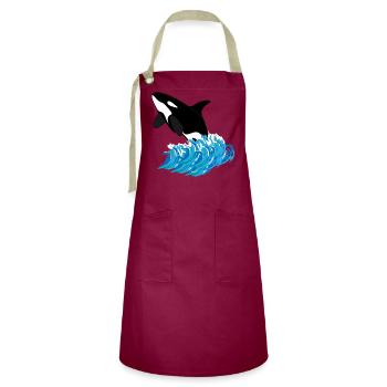 Orca-Druck - Kontrastschürze - Burgunderrot / Sandfarben - Vorne - Zoe (177cm)
