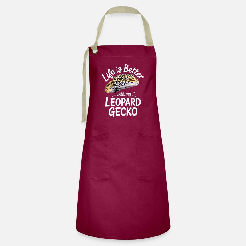 La vie du gecko léopard est meilleure - Tablier contrasté - bordeaux/sable
