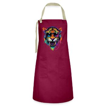 Saber-toothed tiger Smilodon Big cat Sabertooth tiger - Artisan Apron - burgundy / desert sand - Front - Zoe (177cm)
