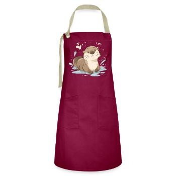 Cute kawaii otter – soothing nature animal - Artisan Apron - burgundy / desert sand - Front - Zoe (177cm)