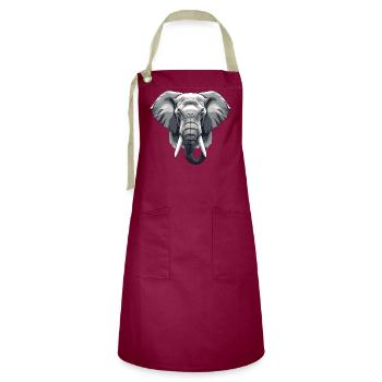 Elephant Head Grayscale Vector - Artisan Apron - burgundy / desert sand - Front - Zoe (177cm)