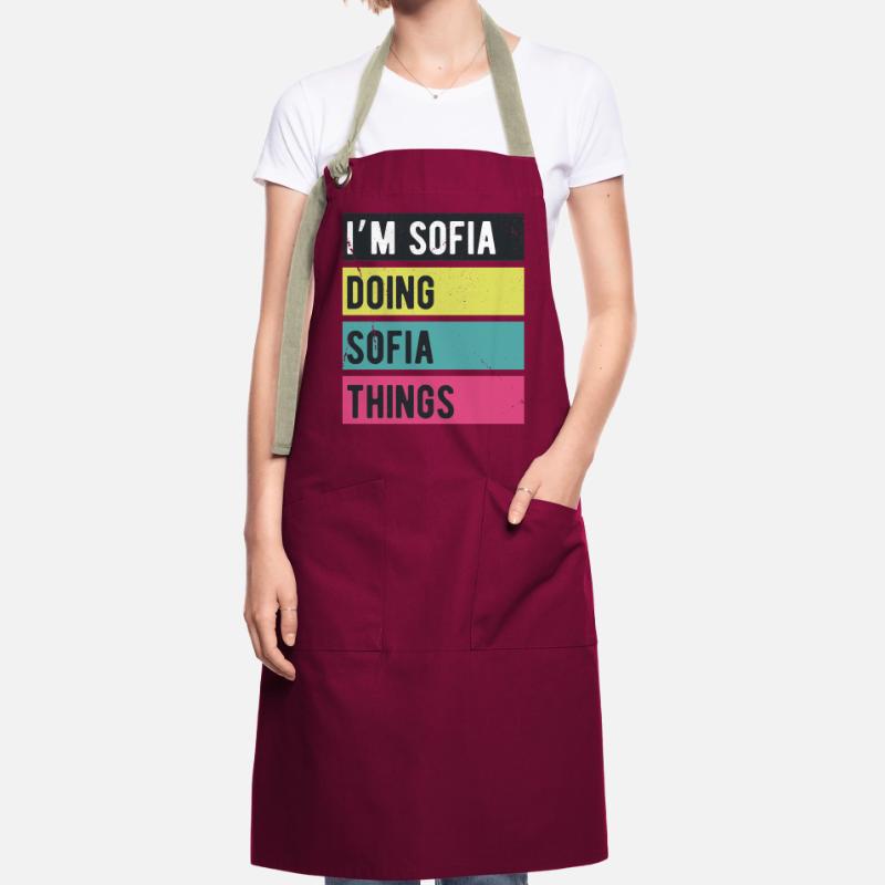 Ich bin Sofia und mache Sofia-Dinge in Retro-Farben Kontrastschürze