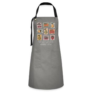 Fruits of the Spirit – Vintage stamped - Artisan Apron - grey/black - Front - Zoe (177cm)