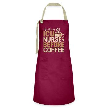 Infirmière en soins intensifs avant la médecine Amante du café en première ligne - Tablier contrasté - bordeaux/sable - Devant - Zoe (177cm)