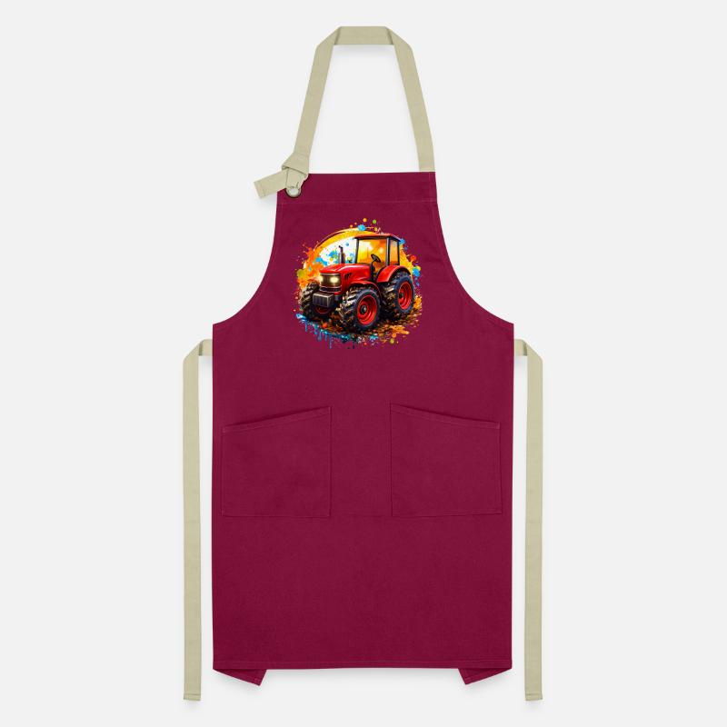 Red tractor with paint splashes Artisan Apron