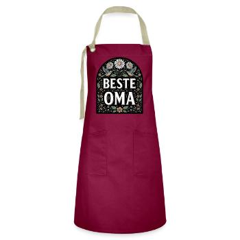 Best Grandma Gift for Dearest Grandmother - Artisan Apron - burgundy / desert sand - Front - Zoe (177cm)