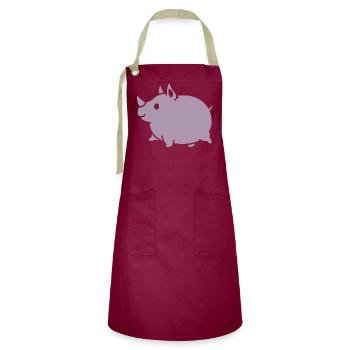 Kawaii Rhino Cute Cartoon Silhouette - Artisan Apron - burgundy / desert sand - Front - Zoe (177cm)