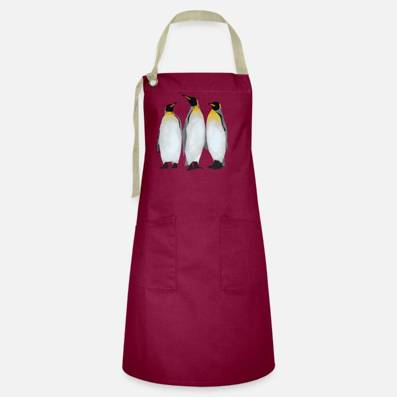 Three Penguins - Artisan Apron - burgundy / desert sand