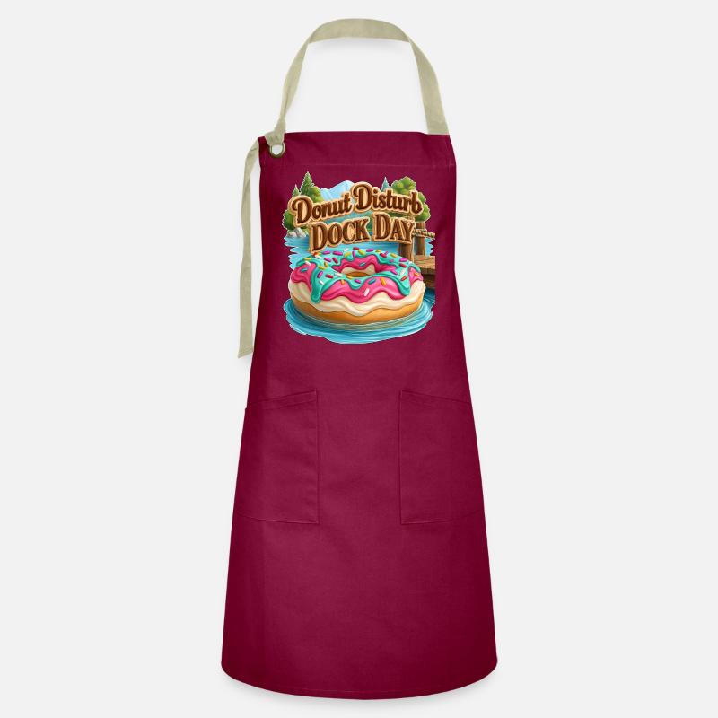 Donut Disturb Dock Day - Artisan Apron - burgundy / desert sand