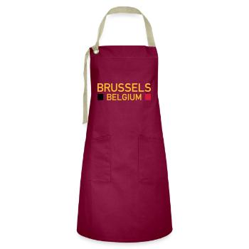 Brussels, Belgium (two squares) - Artisan Apron - burgundy / desert sand - Front - Zoe (177cm)