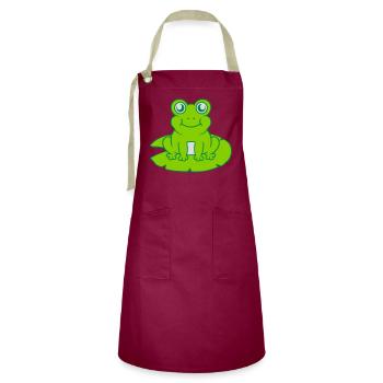 Frog sits water lily Seeblatt - Artisan Apron - burgundy / desert sand - Front - Zoe (177cm)