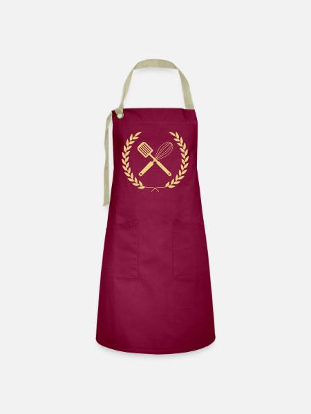 Pro Chef Logo - Kontrastschürze - Burgunderrot / Sandfarben