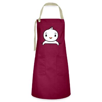 Ente Hemdtasche Tasche unterwegs hinter Zaun süß - Kontrastschürze - Burgunderrot / Sandfarben - Vorne - Zoe (177cm)