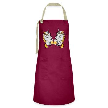 Unicorn Friends Beer Toast - Artisan Apron - burgundy / desert sand - Front - Zoe (177cm)
