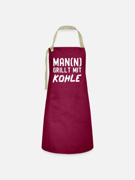 Man(n) grillt mit Kohle - BBQ - Kontrastschürze - Burgunderrot / Sandfarben