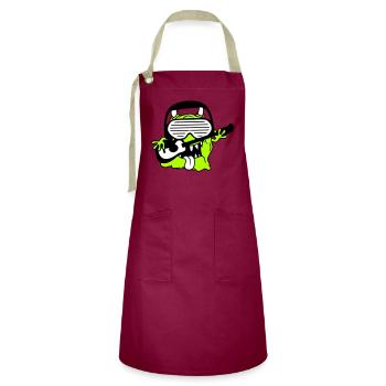 Cool Party Monster Alien Plays Guitar Music - Artisan Apron - burgundy / desert sand - Front - Zoe (177cm)