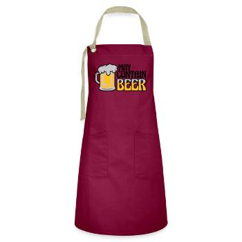 May Contain Beer Saying - Artisan Apron - burgundy / desert sand - Front - Zoe (177cm)