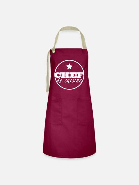 Chef De Cuisine - Kontrastschürze - Burgunderrot / Sandfarben