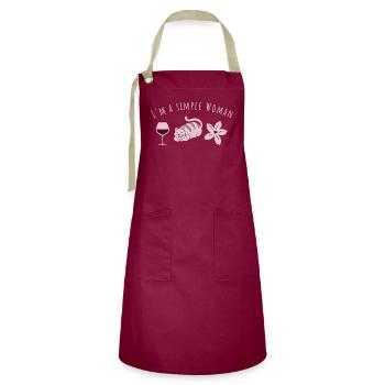 I'm a simple Woman| Wein Katze Blume Geschenk Frau - Kontrastschürze - Burgunderrot / Sandfarben - Vorne - Zoe (177cm)