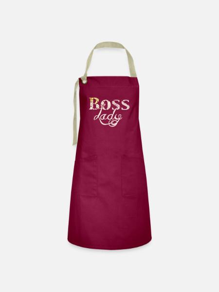 Lady Boss - Kontrastschürze - Burgunderrot / Sandfarben