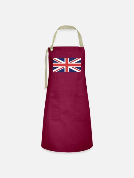 union jack - Kontrastschürze - Burgunderrot / Sandfarben
