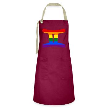 Sternzeichen Zwillinge LGBT - Kontrastschürze - Burgunderrot / Sandfarben - Vorne - Zoe (177cm)