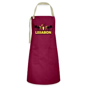 Lisbon - Artisan Apron - burgundy / desert sand - Front - Zoe (177cm)
