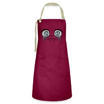 Sad crying girl face - Artisan Apron - burgundy / desert sand - Front - Zoe (177cm)