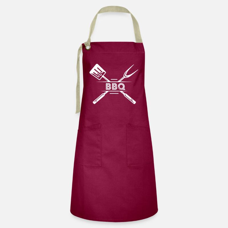 BBQ Kitchen Apron - Artisan Apron - burgundy / desert sand