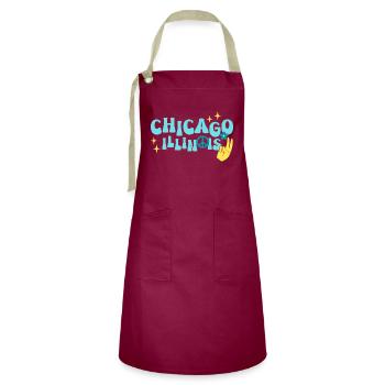 Hippie des années 70 à Chicago - Tablier contrasté - bordeaux/sable - Devant - Zoe (177cm)