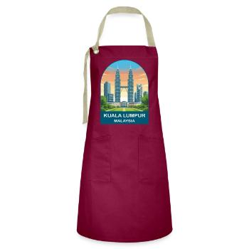 Kuala Lumpur Malaysia Vintage Travel Illustration - Artisan Apron - burgundy / desert sand - Front - Zoe (177cm)