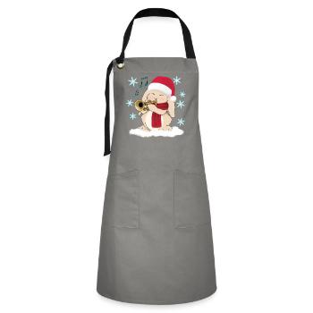Trompettiste de Noël Lapin mignon au chapeau de Père Noël - Tablier contrasté - gris/noir - Devant - Zoe (177cm)