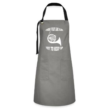 Horn Wind instrument French horn Music instrument - Artisan Apron - grey/black - Front - Zoe (177cm)