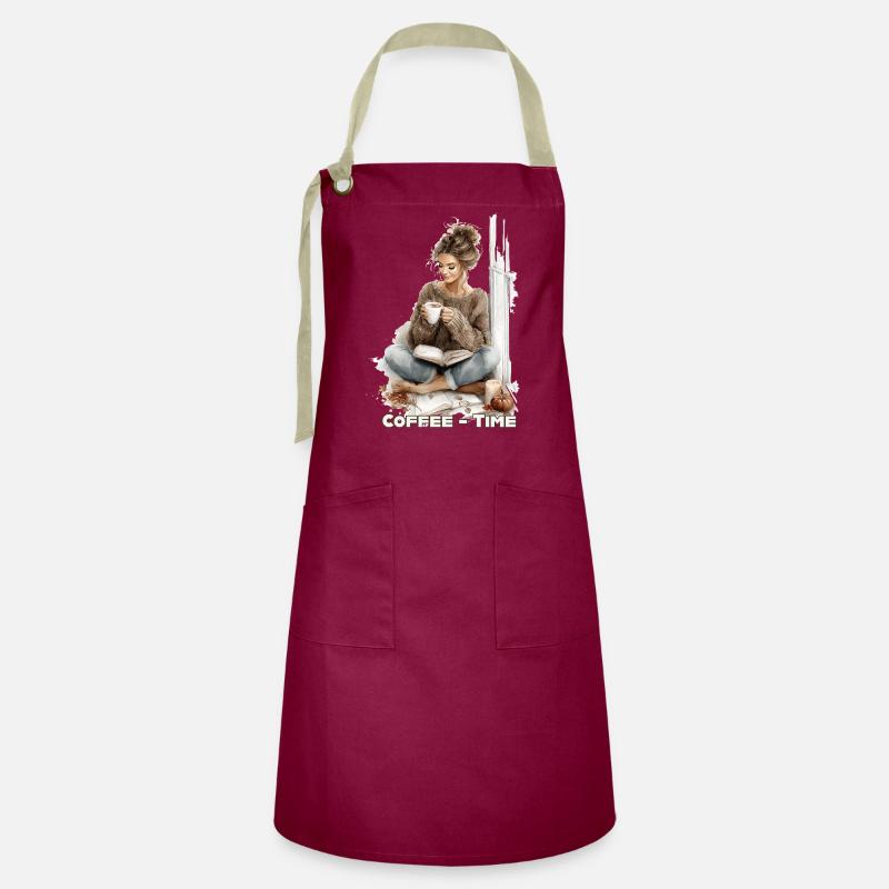 Coffee Time 1 - Artisan Apron - burgundy / desert sand