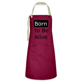 Born to be alive - Kontrastschürze - Burgunderrot / Sandfarben - Vorne - Zoe (177cm)