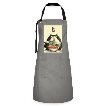 Ramen Cat Ukiyoe Style - Artisan Apron - grey/black - Front - Zoe (177cm)