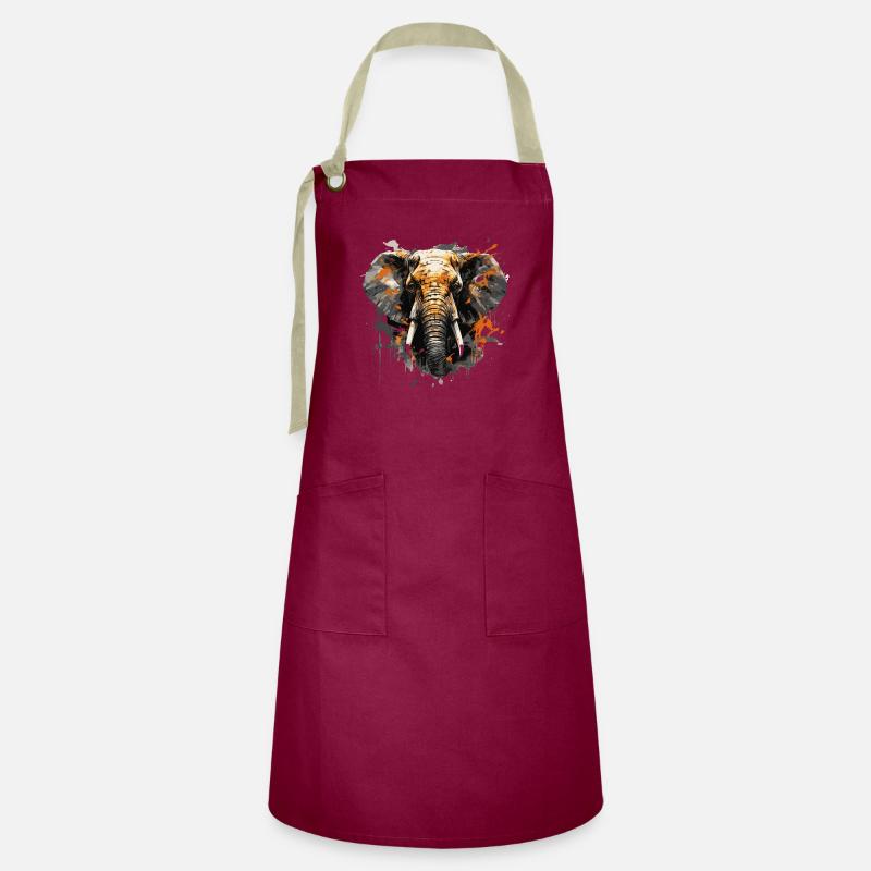 Elephant Head - Artisan Apron - burgundy / desert sand