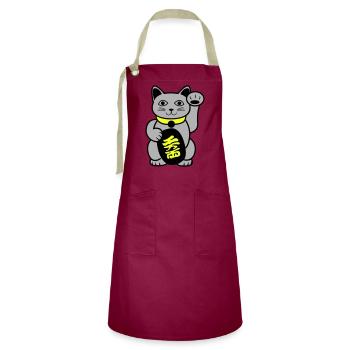 Maneki Winkekatze - Kontrastschürze - Burgunderrot / Sandfarben - Vorne - Zoe (177cm)
