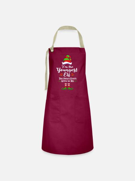 Elfe Elf Weihnachtsgeschenk Sohn Bruder - Kontrastschürze - Burgunderrot / Sandfarben