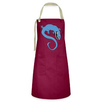 Mythical and fantastical Blue Creature - Artisan Apron - burgundy / desert sand - Front - Zoe (177cm)