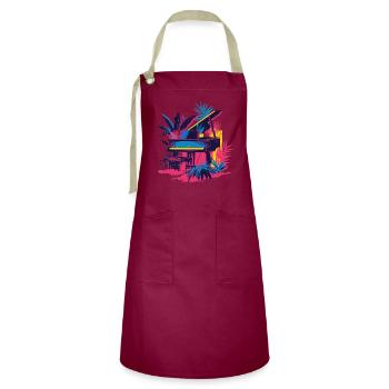 plants and music - high quality fashion print - Artisan Apron - burgundy / desert sand - Front - Zoe (177cm)