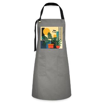 plants and music - high quality fashion print - Artisan Apron - grey/black - Front - Zoe (177cm)