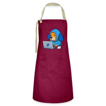 Cute hacker dog sleeps in a hoodie in front of the PC - Artisan Apron - burgundy / desert sand - Front - Zoe (177cm)