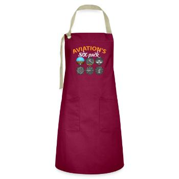 AVIATION Aircraft Pilot Passenger Airplanes Design - Artisan Apron - burgundy / desert sand - Front - Zoe (177cm)