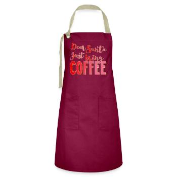 Santa coffee Christmas coffee Santa Claus gift - Artisan Apron - burgundy / desert sand - Front - Zoe (177cm)
