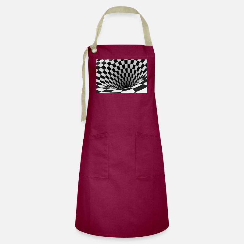 Black and white checkerboard vortex - Artisan Apron - burgundy / desert sand