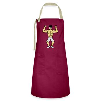 muscle_boy - Tablier contrasté - bordeaux/sable - Devant - Zoe (177cm)