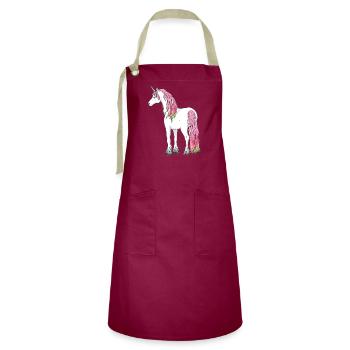 Einhorn unicorn rainbow regenbogen pferd - Kontrastschürze - Burgunderrot / Sandfarben - Vorne - Zoe (177cm)