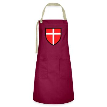 Blason croix blanche sur fond rouge - Tablier contrasté - bordeaux/sable - Devant - Zoe (177cm)