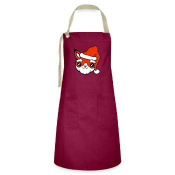 Fuchs Weihnachtsmann Weihnachten Mütze Nikolaus - Kontrastschürze - Burgunderrot / Sandfarben - Vorne - Zoe (177cm)